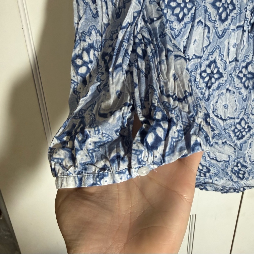 J. Jill Blue and White Patterned Tunic Boho Size XL 3/4 Sleeve Scoop Neck - Picture 6 of 10